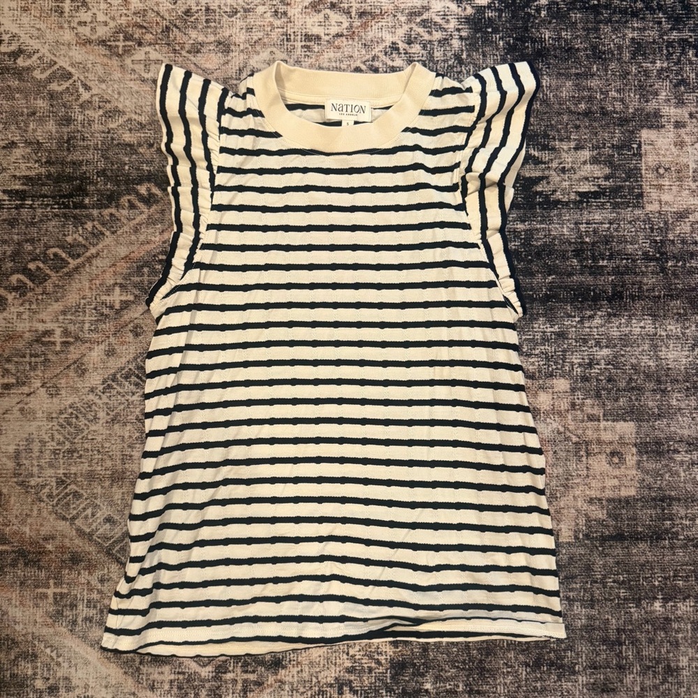 Nation LTD Black and Cream Striped Paulette Top - Picture 2 of 4